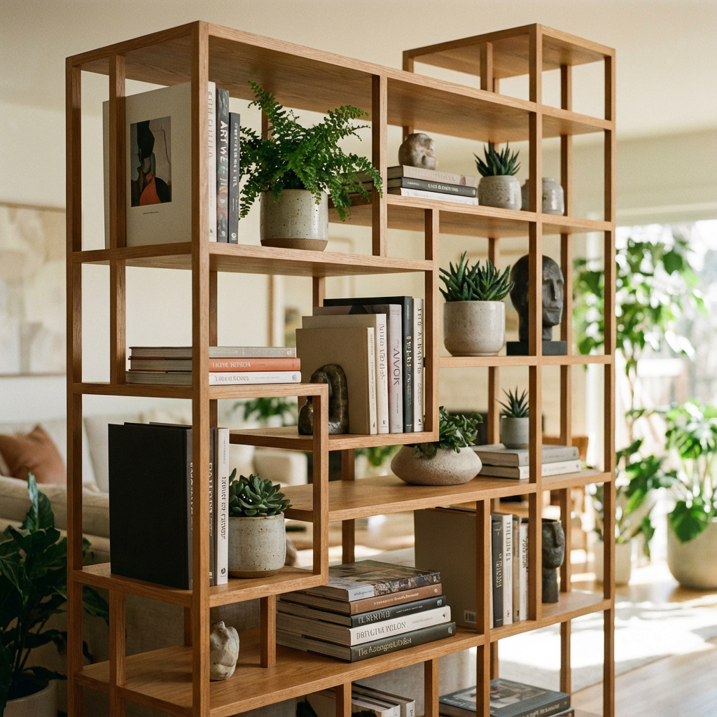 模块化胡桃木书架
